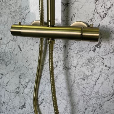 Pack Colonne de douche Dorée thermostatique + Mitigeur lavabo, Smart dorée